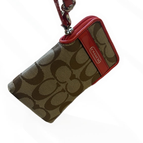 Coach Sutton Khaki Vermillion Orange Credit Card Wristlet Universal Case - Picture 6 of 6